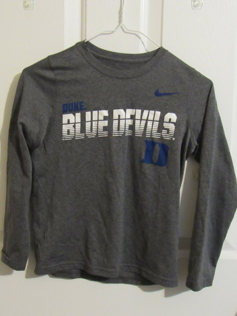 Nike Dry-Fit Long Sleeve Tee Shirt Duke Blue Devils Dark Gray Youth Small *NICE*